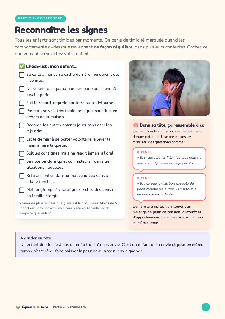 Page check-list des signes